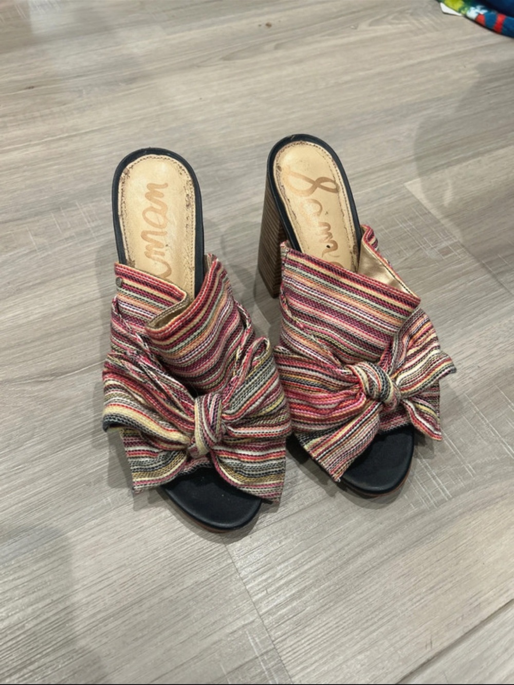Sam Edelman Colorful Stripped Bow Heeled Mules
